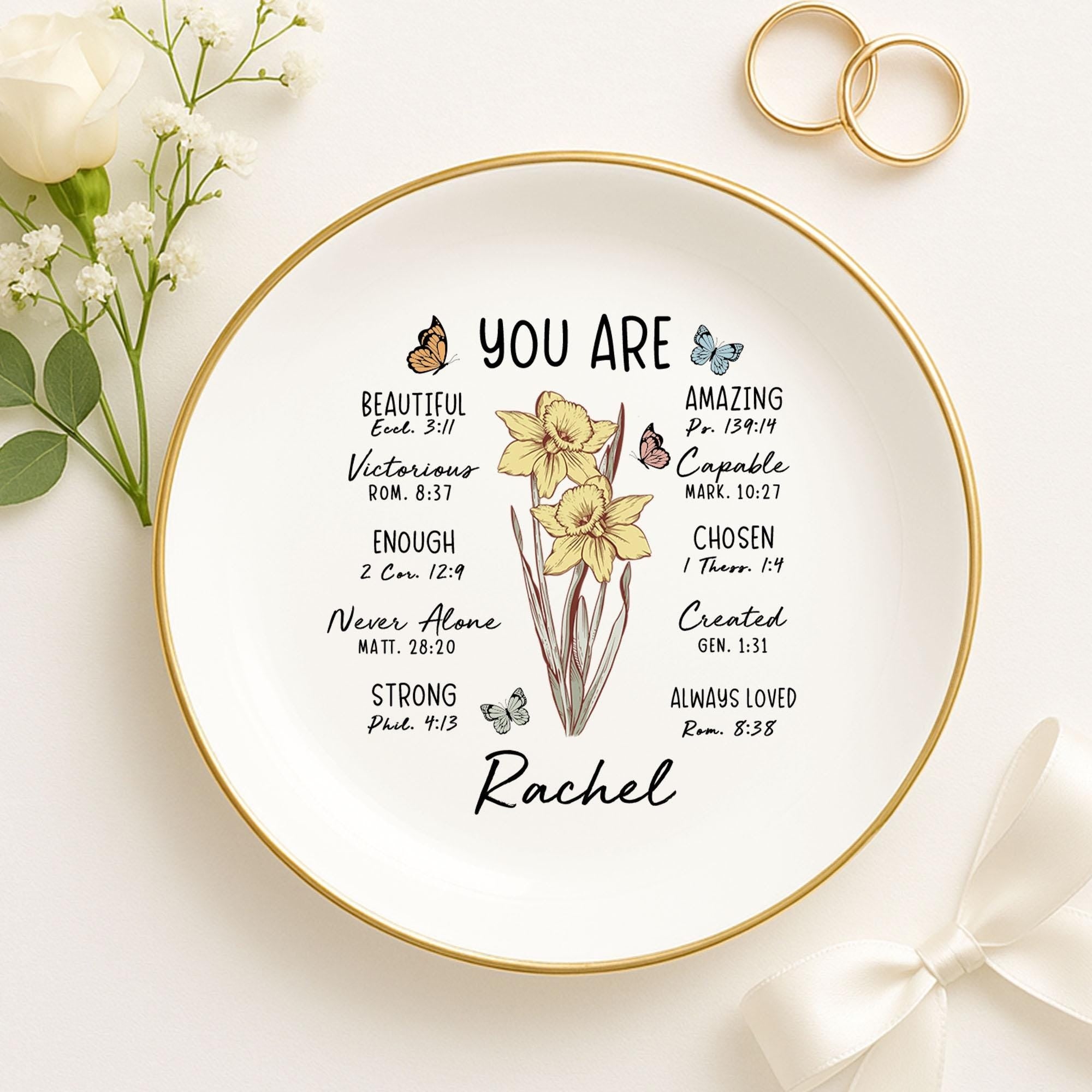 Personalized Bible Verse Jewelry Dish, Custom Bible Verse Ring Dish Gift for Her, Christian Trinket Dish, God Says You Are Gift, Faith Gift JDLAF02